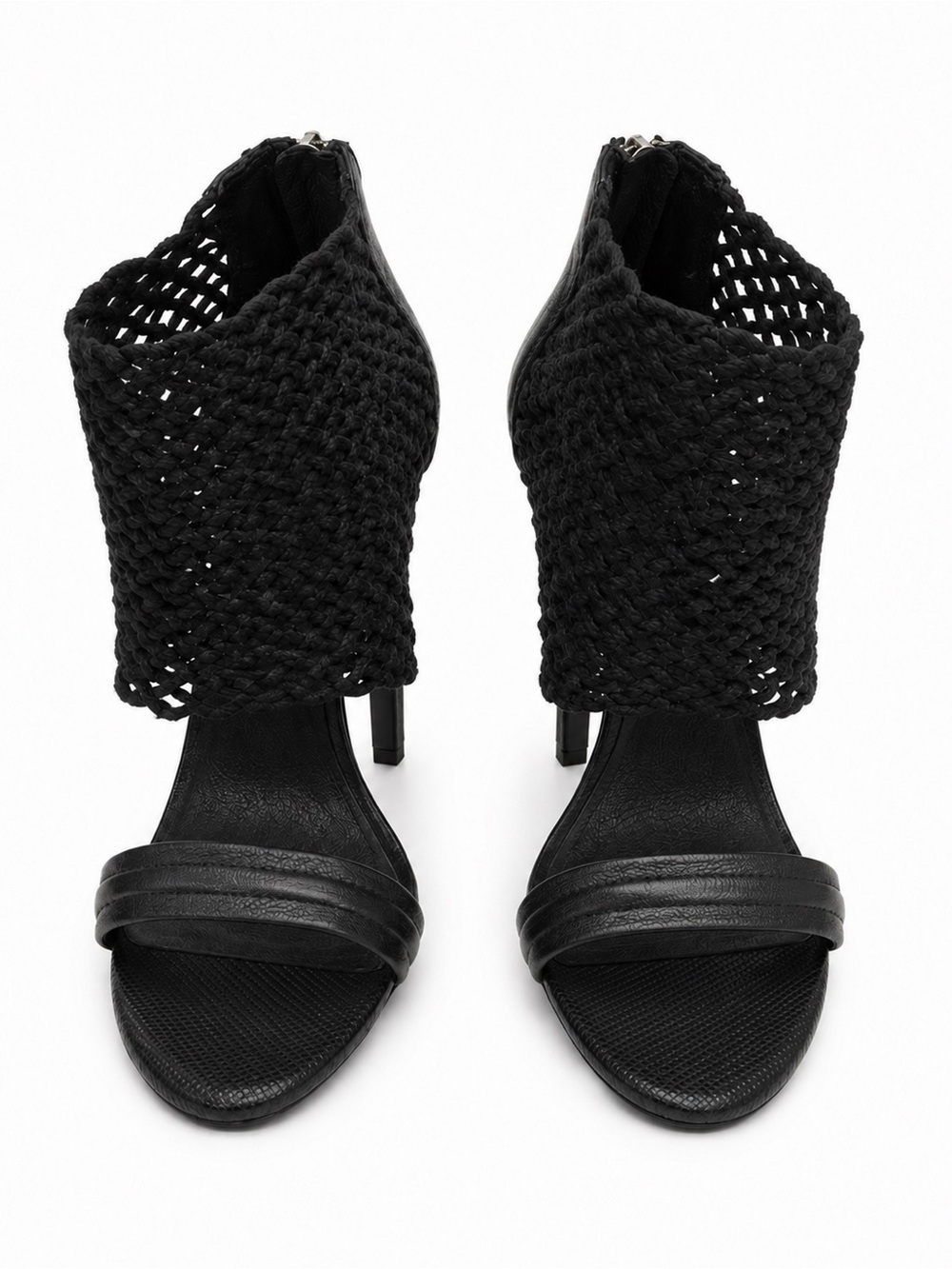 L.A.M.B. Black Woven Ankle Cuff Stiletto Sandals 8.5